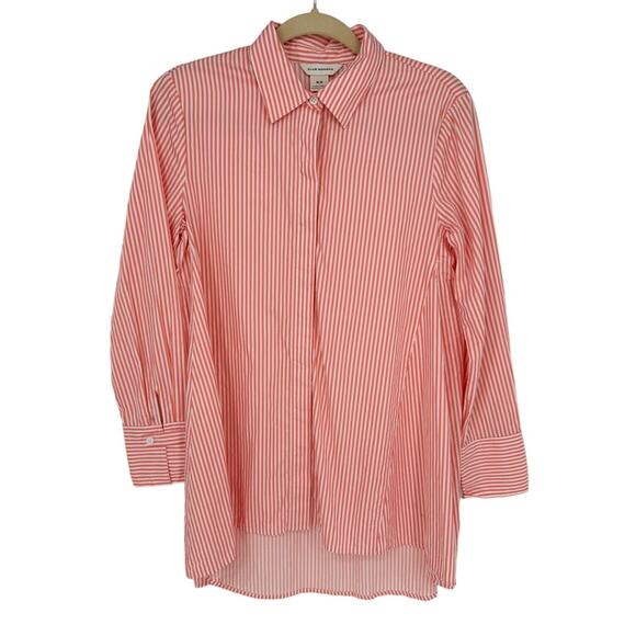 Club Monaco Striped Button Down Swing Top Pink White Relaxed Workwear Office M - Picture 1 of 9